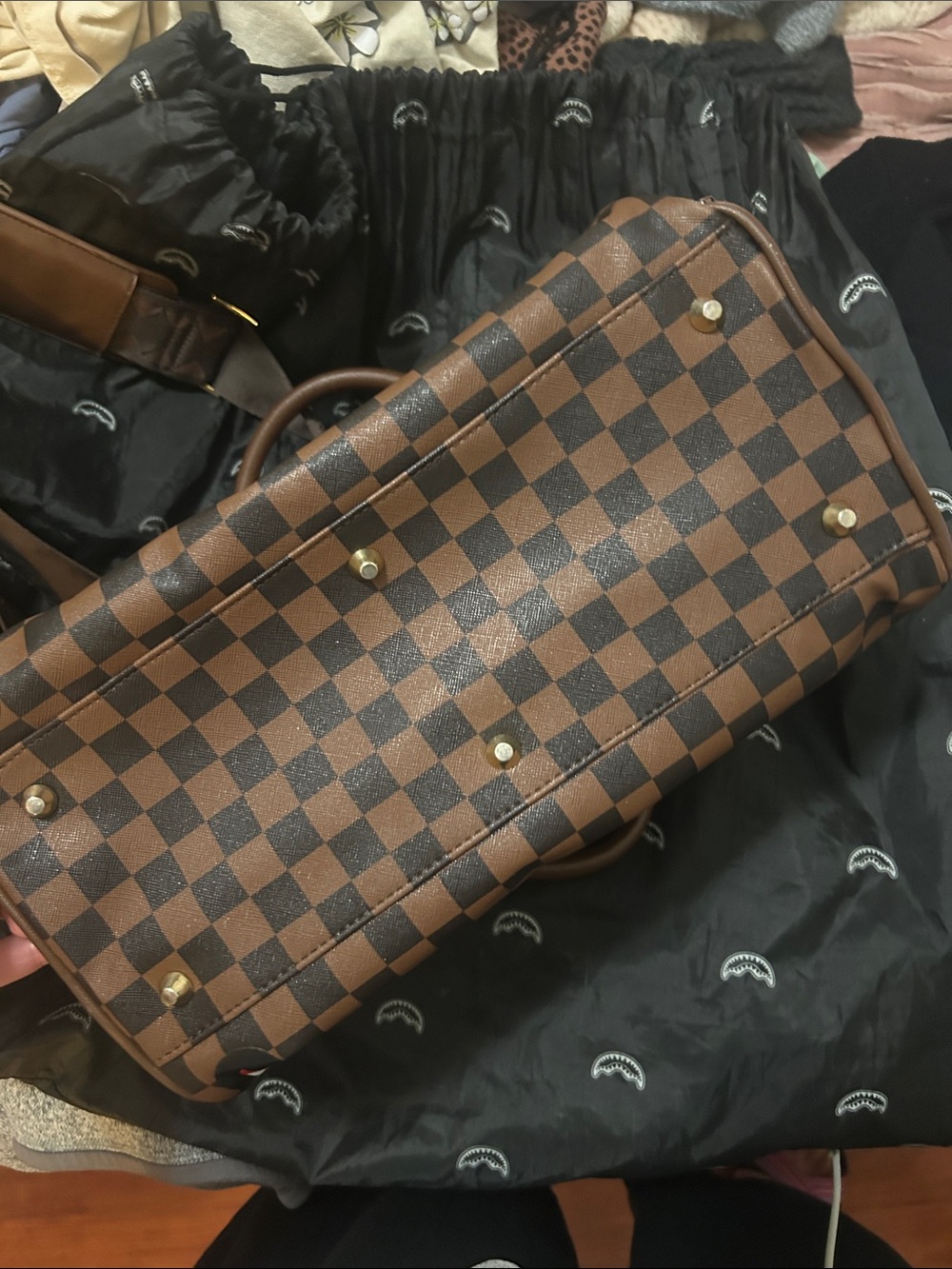 Brown Checkered Sprayground Tote - Picture 4 of 12